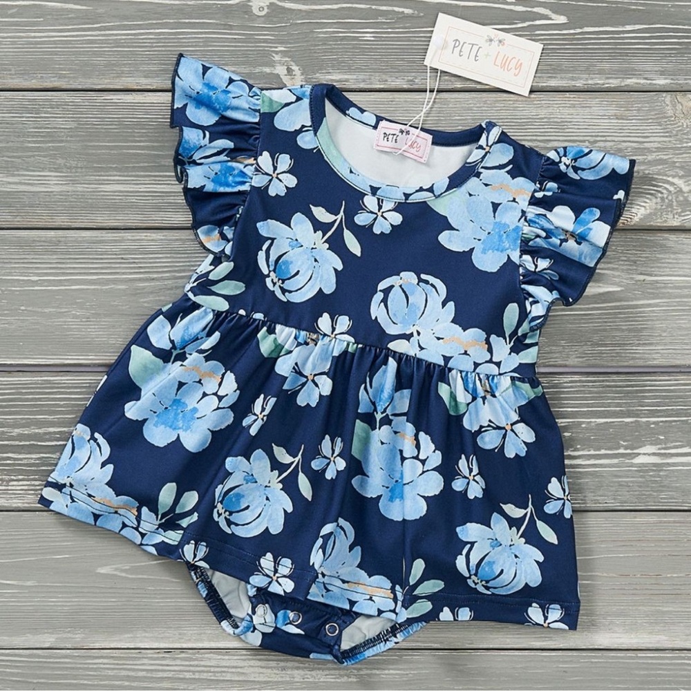 Floral Baby Romper with Ruffle Sleeves